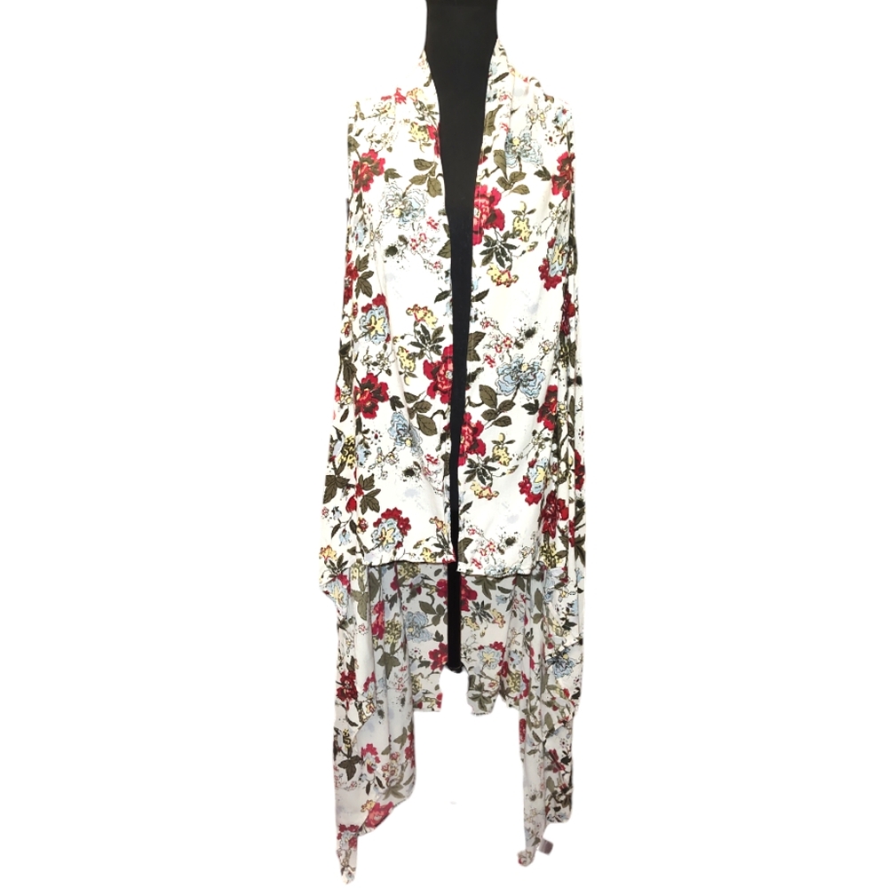 "Ellos" Floral High-Low SharkBite Hem Kimono One Size